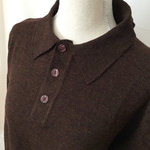 Jhane Barnes Men’s Long Sleeved Wool and Nylon Dark Brown Polo
